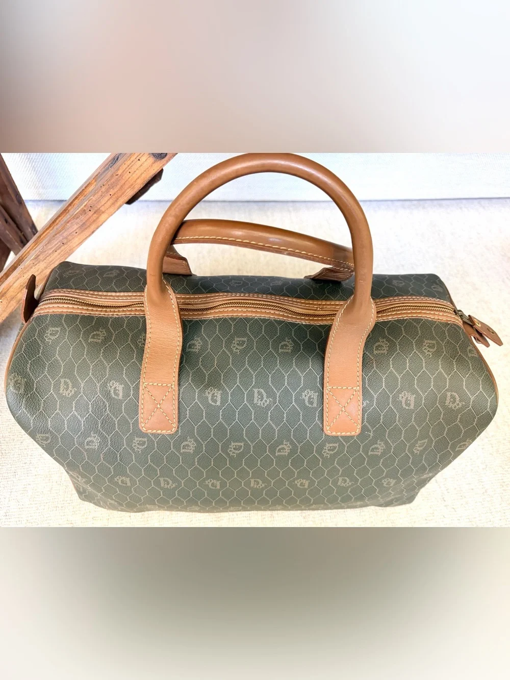 CHRISTIAN DIOR Vintage Honeycomb Monogram Boston Weekender Travel Bag Pristine